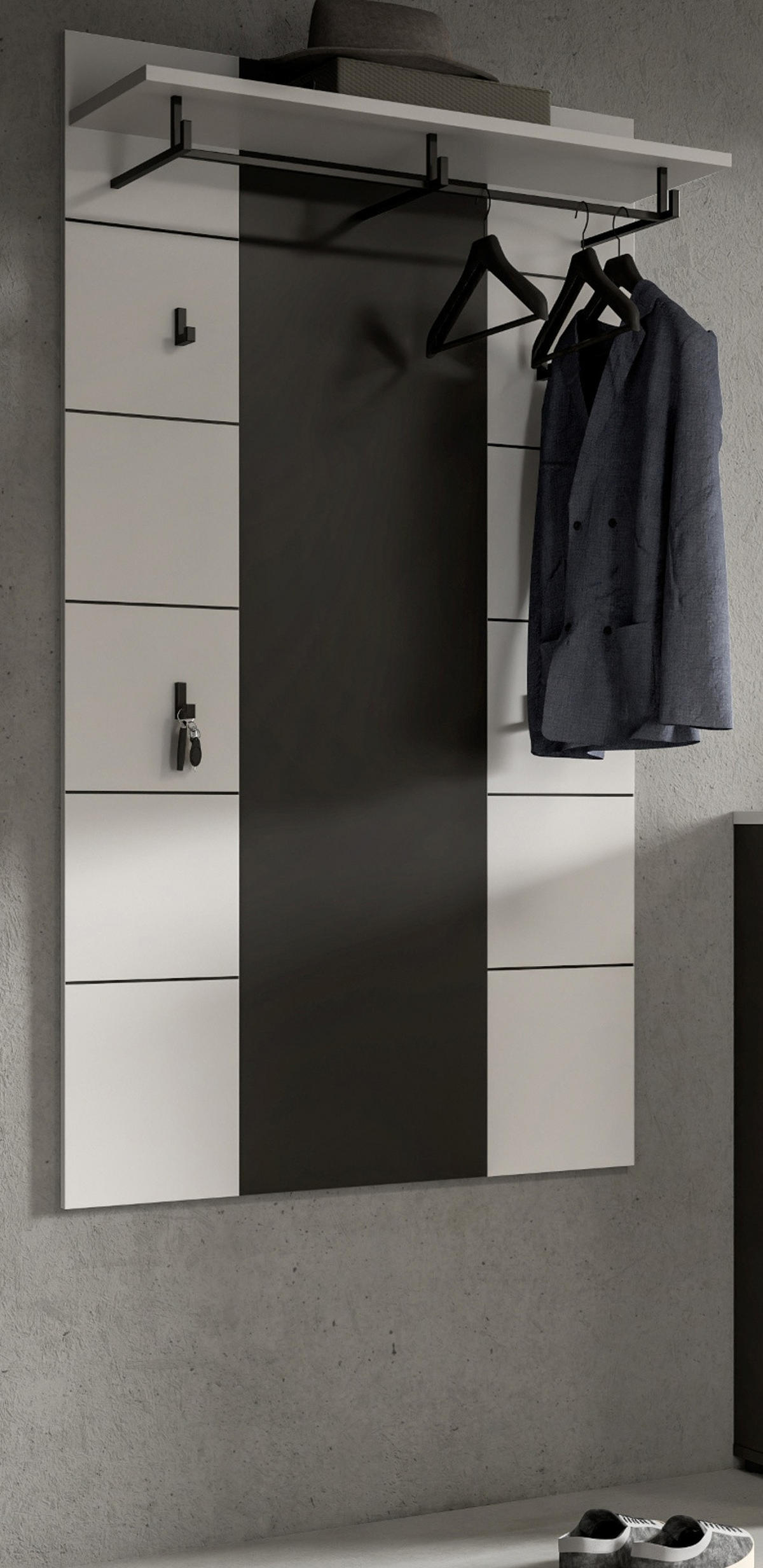 GARDEROBENPANEEL in weiß, grau, Wandgarderobe 80 x 141 cm, Cooper - Weiß/Grau, Holzwerkstoff/Metall (80/141/141cm) - Inn.Furn