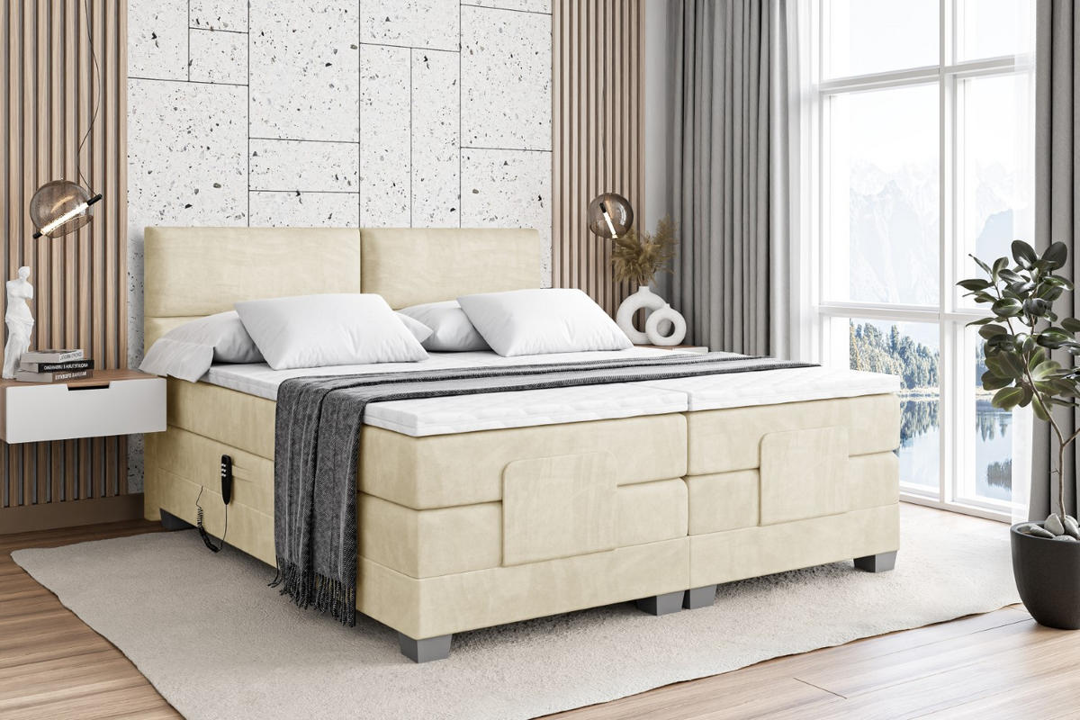 BOXSPRINGBETT elektrisch verstellbar mit 2 Matratzen H4/Taschenfederung MAYA EL 200 x 200 Beige - Beige, Holzwerkstoff (207/200cm) - ALTDECOR