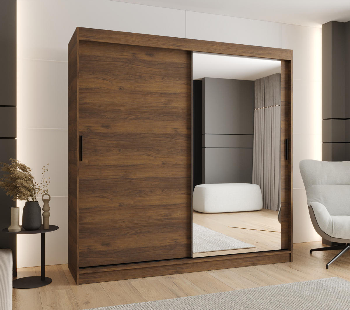 ŠATNÍ skříň s posuvnými dveřmi 200/200/62 2dveřová - černá/hnědá, dřevo/plast (200/200/62cm)