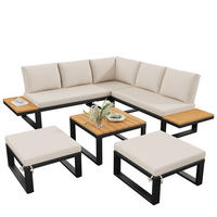 GARTENLOUNGE-SET für 6 Personen 6-teiliges Garten-Essgruppe für Balkon & Terrasse - Beige/Schwarz, Textil/Metall - STILVORA