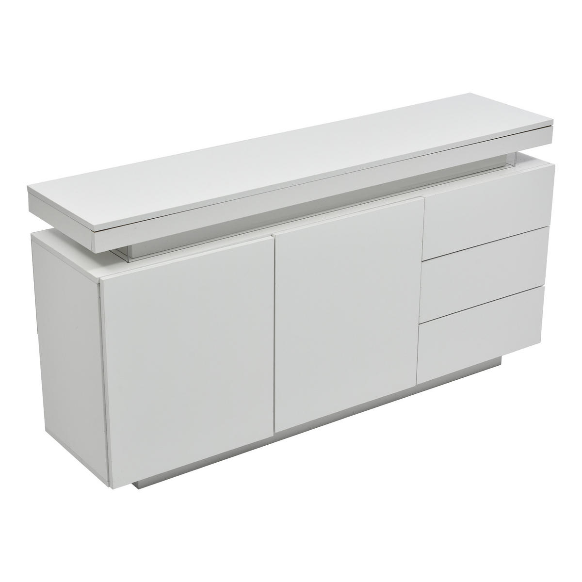 SIDEBOARD 140/35/72,5 cm, Weiß Hochglanz, 2 Türen und 3 Schubladen, integrierte LED, grifflose Optik, Weiß - Weiß, Holzwerkstoff (140/72.5/35cm) - Redom