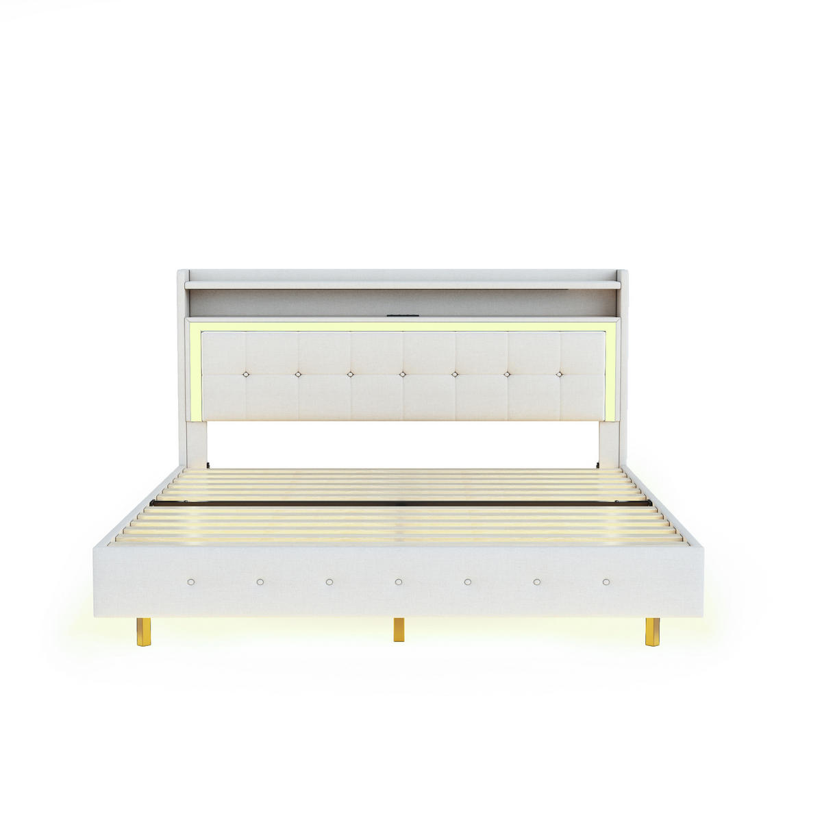 POLSTERBETT mit USB und LED 140x200 cm Leinen Beige - Beige, Holz (140/200cm) - Meubliv