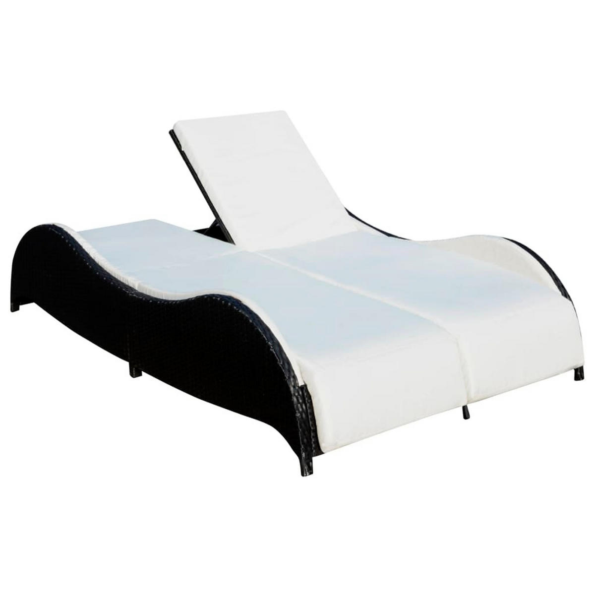 DOPPEL-SONNENLIEGE mit Auflage Poly Rattan Schwarz - Schwarz, Holz (132/45/200cm) - furnicato