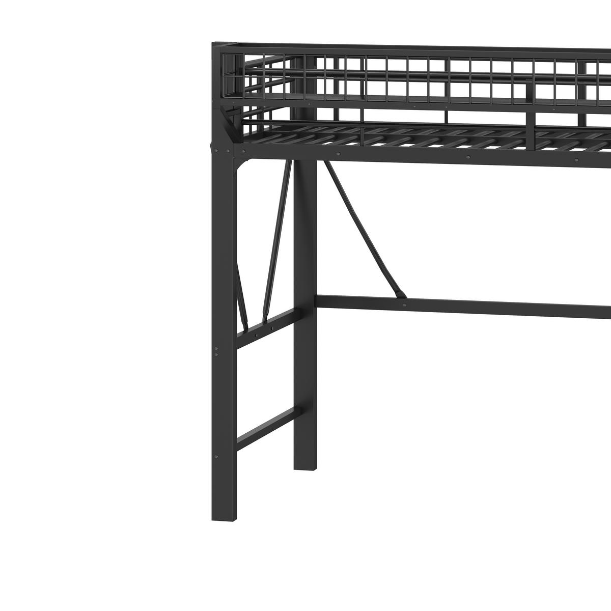 HOCHBETT 90/200 cm in Schwarz mit Stauraum, LED und Sicherheitsgitter aus Metall - Schwarz, Metall - STILVORA