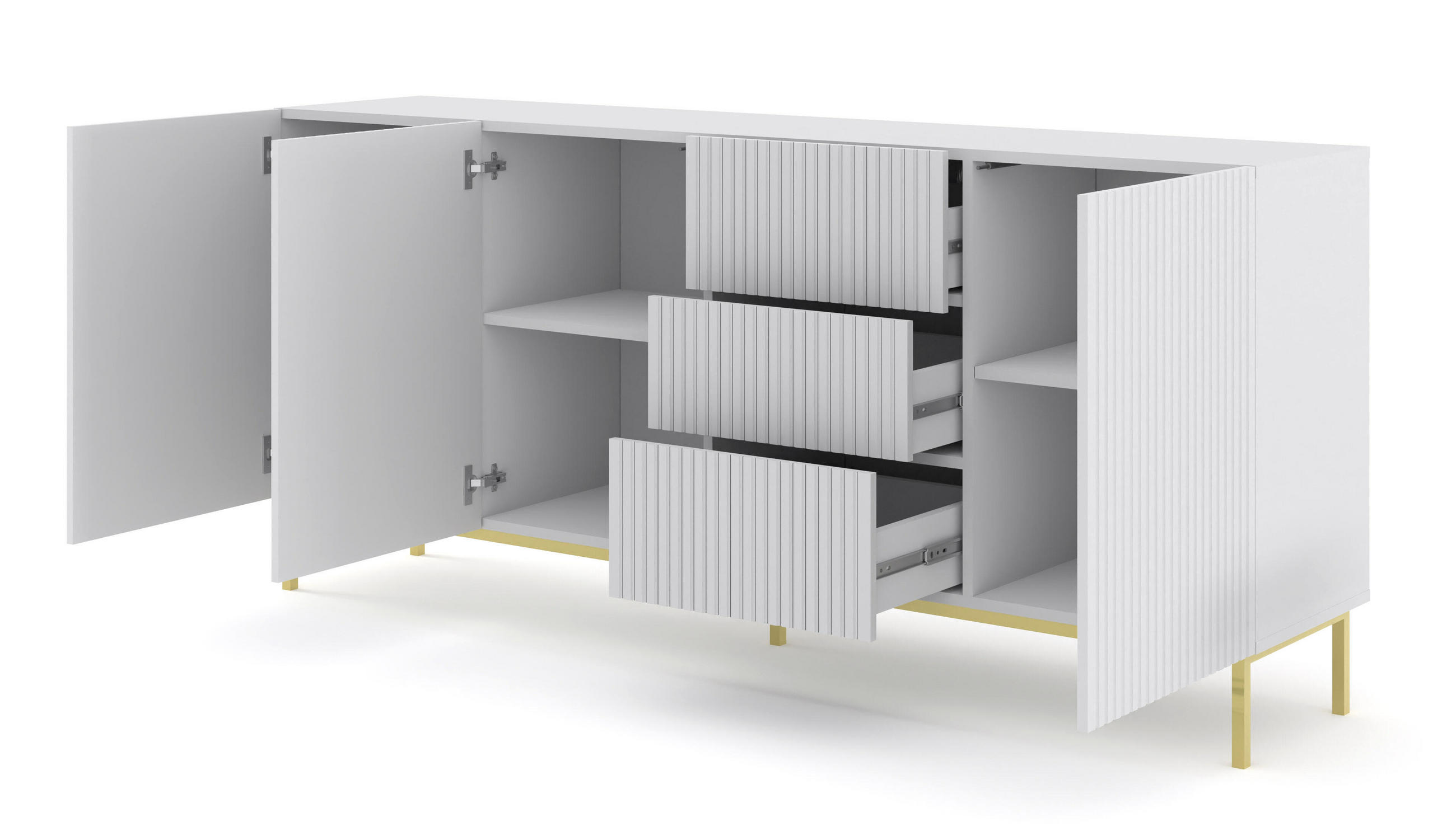 SIDEBOARD WEIß - Goldfarben/Weiß, Holzwerkstoff (200/89/42cm) - FURNLUX