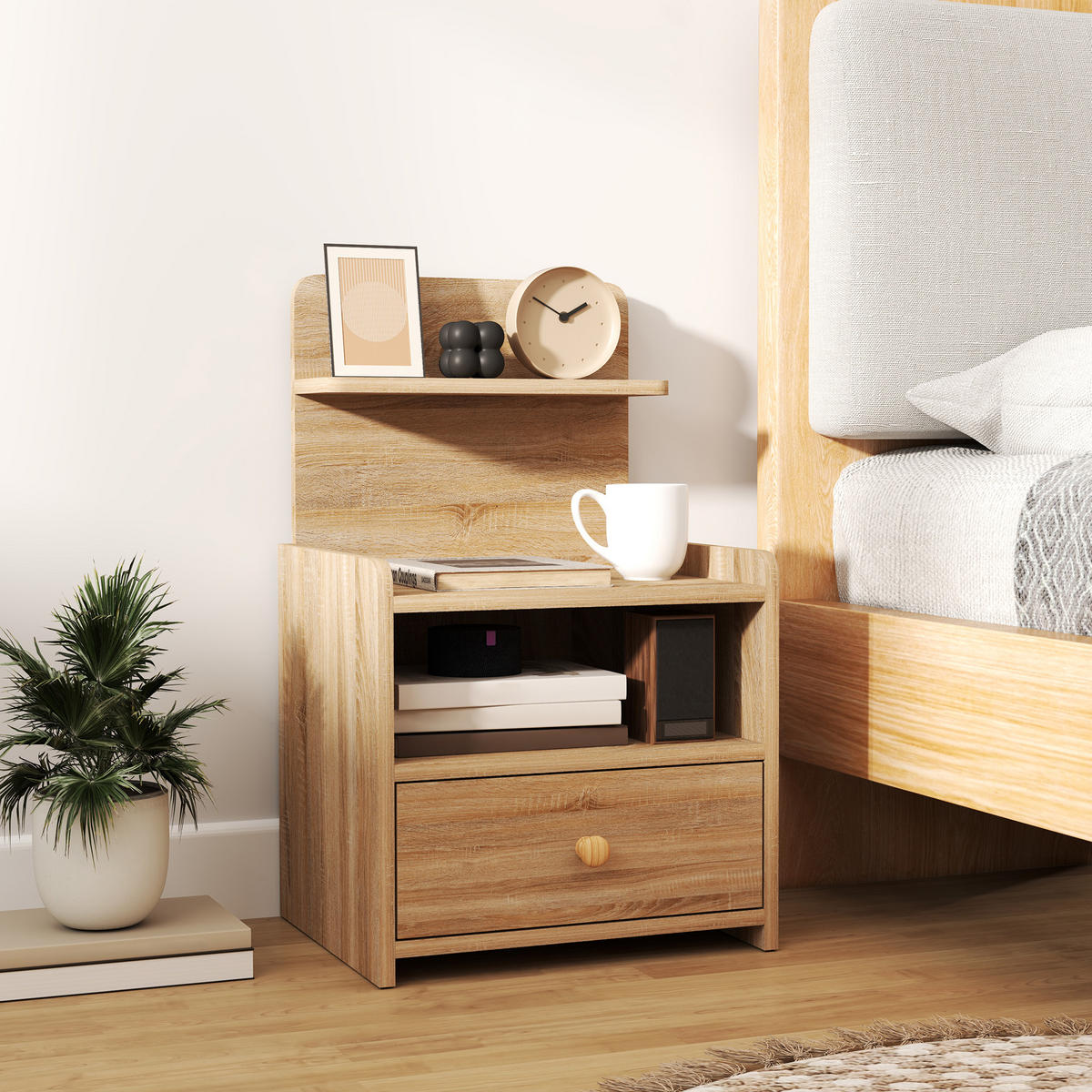 NACHTTISCH mit Schublade, 40 x 35 x 66 cm, Naturholz - Naturfarben, Holzwerkstoff (40/66/35cm) - HOMCOM