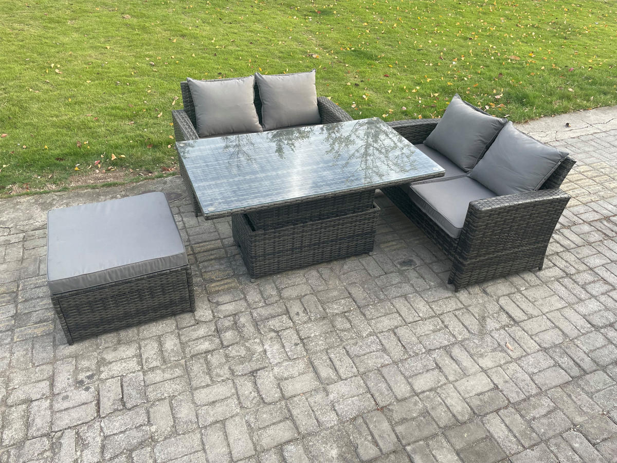 GARTENSOFA Hohe Rückenlehne Polyrattan Dunkelgrau 5-Sitzer - Dunkelgrau, Metall - Fimous