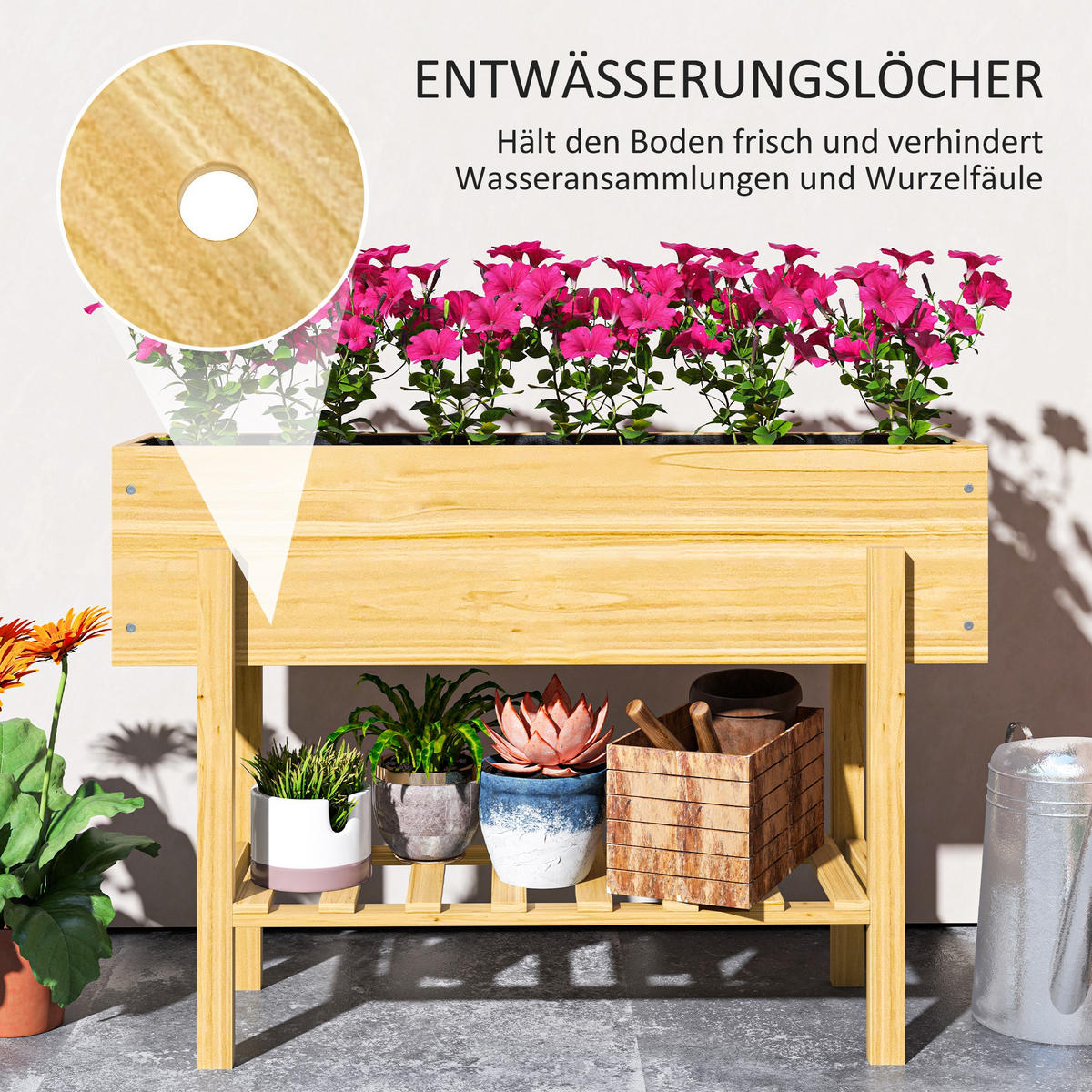 HOCHBEET mit Regal - Naturfarben, Holz (30/70.5/100cm) - Outsunny
