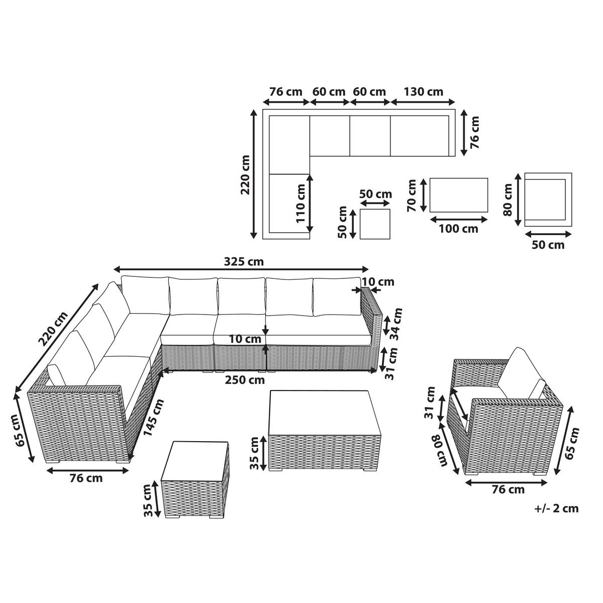 LOUNGE-SET 8-Sitzer braun linksseitig modular Auflagen beige XXL - Dunkelbraun/Beige, Kunststoff - Beliani