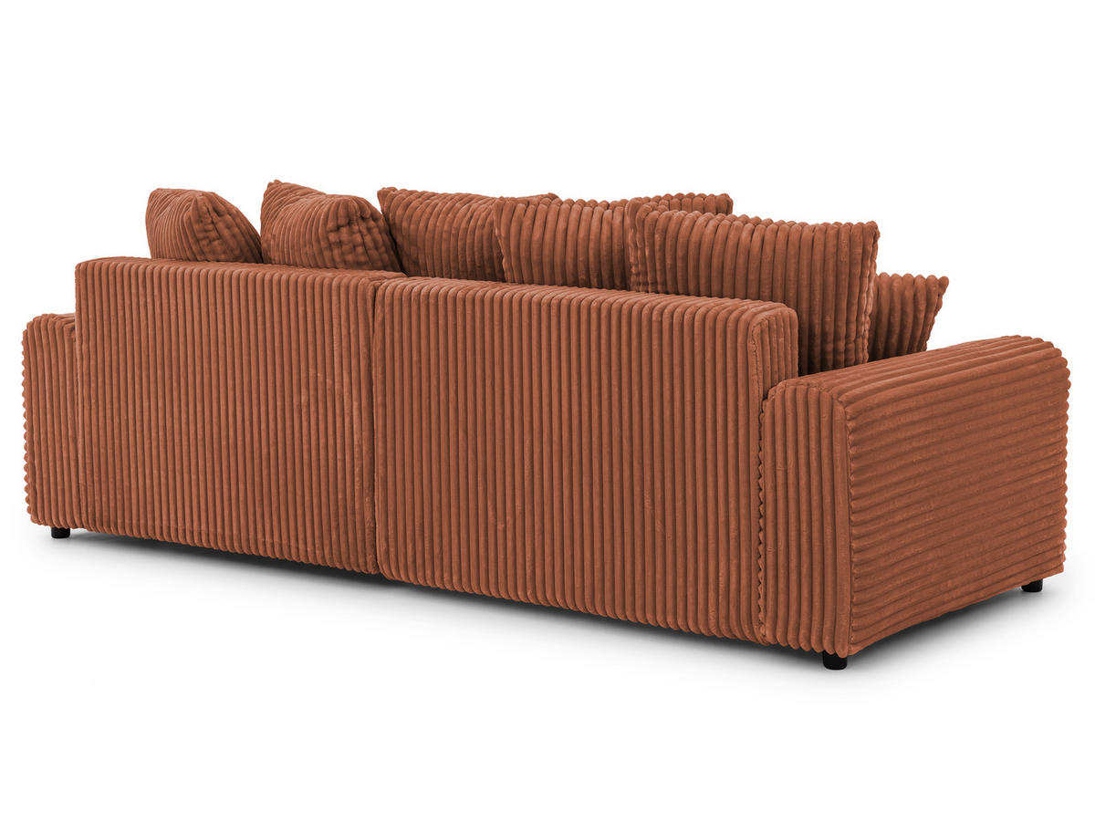ECKSOFA Calma mit Schlaffunktion und Bettkasten im Bumpy-Design aus weichem Terrakotta Plüschcord - Ottomane rechts - Terracotta/Schwarz, Holz/Kunststoff (140/239cm) - S-Style