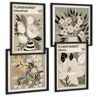 BILDER SET 4er Set - 50x50 cm & 40x60 cm Schwarzer Rahmen - Retro-Blumen aus Städten rund um die Welt - Schwarz, Kunststoff (50/50cm) - TULUP