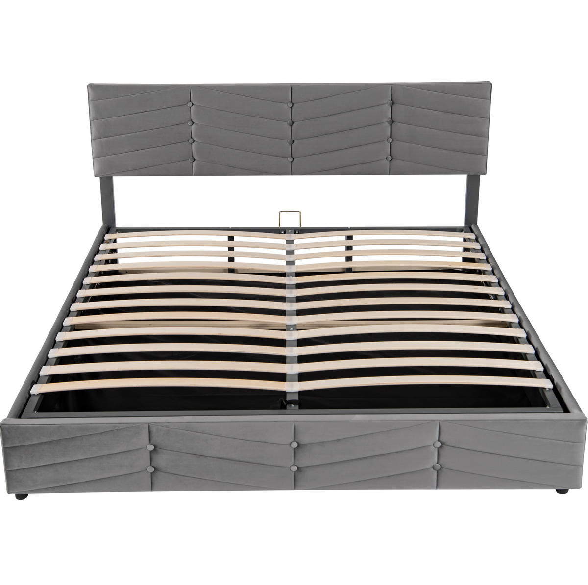 POLSTERBETT aus Samt 160x200 cm Grau mit Bettkasten und höhenverstellbarem Kopfteil - Grau, Textil (160/200cm) - IVMEU