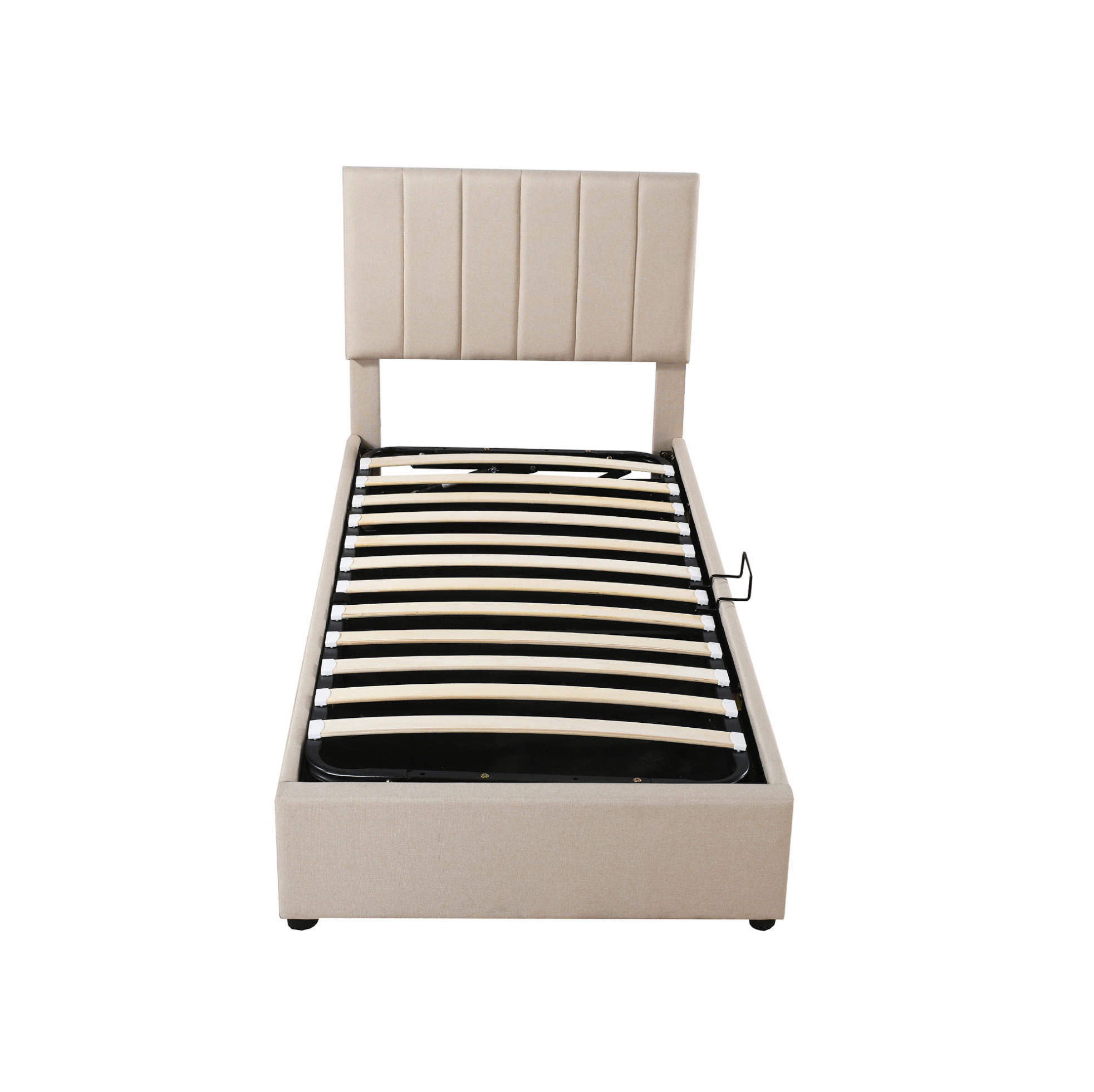 POLSTERBETT 90/200 cm mit hydraulischem Stauraum, höhenverstellbarem Kopfteil und Leinenbezug, Beige - Beige, Textil (90/200cm) - Redom