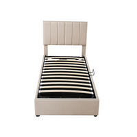 POLSTERBETT 90/200 cm mit hydraulischem Stauraum, höhenverstellbarem Kopfteil und Leinenbezug, Beige - Beige, Textil (90/200cm) - Redom