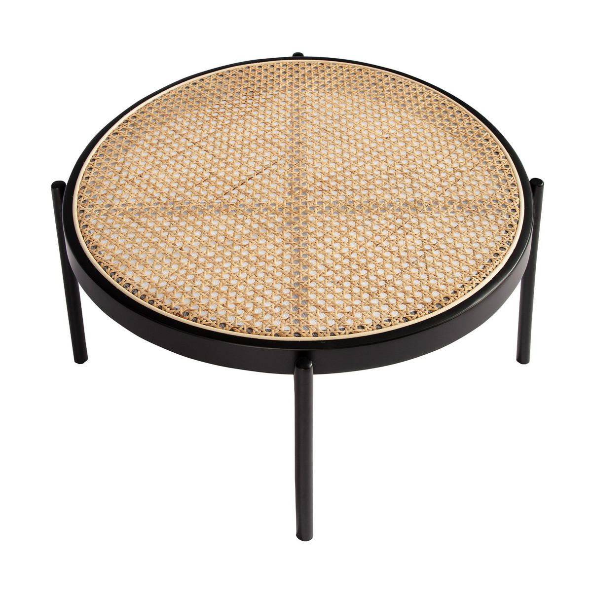 COUCHTISCH Runder Couchtisch aus Rattan, schwarzem Holz und schwarzem Stahl Ø66/40 cm - Schwarz/Naturfarben, Naturmaterialen/Holzwerkstoff (66/66/40cm) - ANGEL CERDA