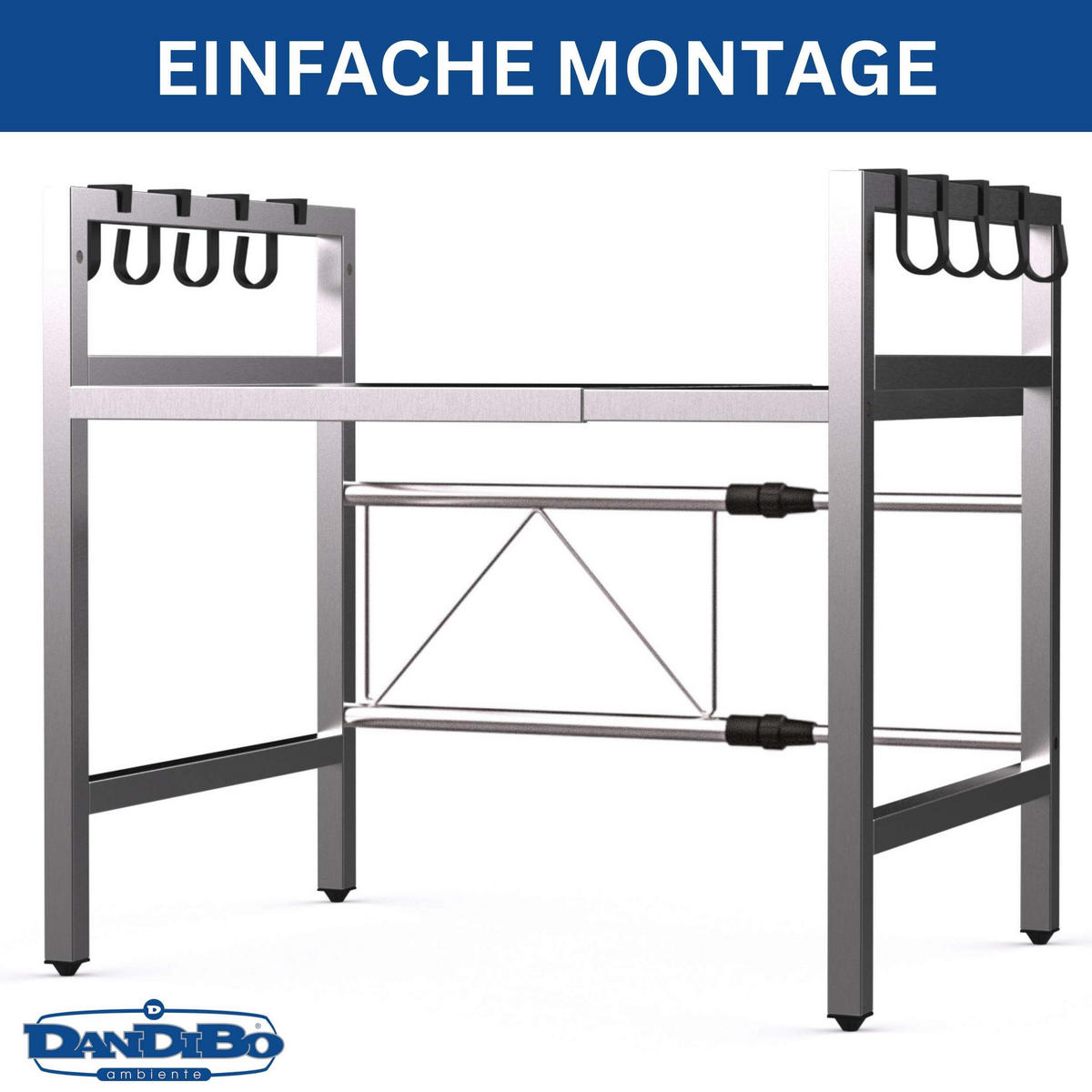 MIKROWELLENREGAL Edelstahl 2 Stufig 40-64 cm - Silberfarben, Metall (64/46/36cm) - DanDiBo