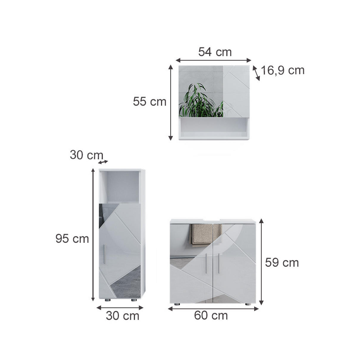 BADMÖBEL-SET Irma Weiß 3 Teile - Weiß Hochglanz/Weiß, Holzwerkstoff (80/58.6/41cm) - Vicco