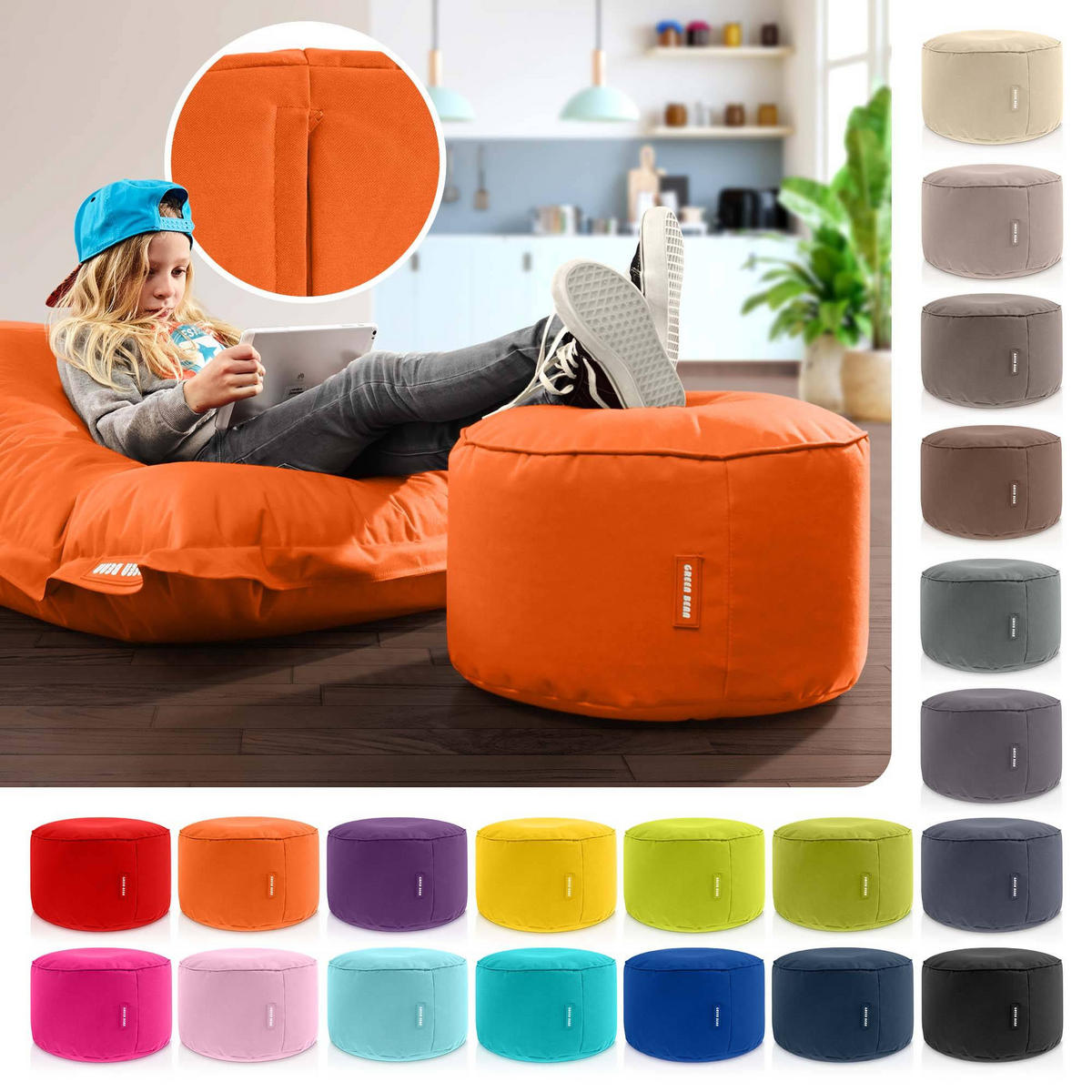 SITZSACK-HOCKER Pouf "Stay" 45x25cm - Orange, Textil (45/25/45cm) - Green Bean