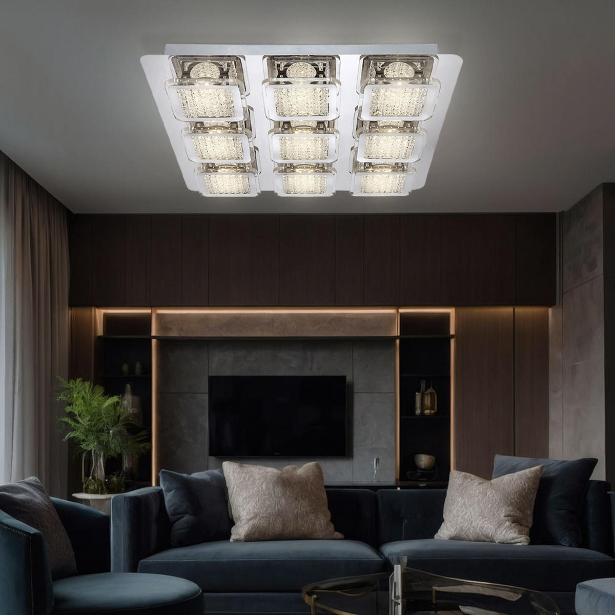 LED DECKENLEUCHTE Schelli Silber Kristalloptik - Silberfarben, Metall (40/40/6.5cm) - Globo Lighting