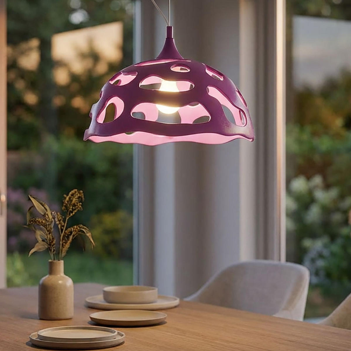 LED HÄNGELEUCHTE Stahl Lila Gemustert - Lila, Metall (38/38/110cm)