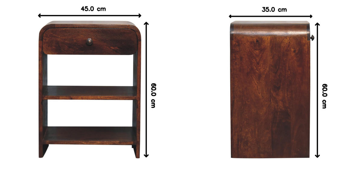 NACHTTISCH Kastanien-Finish, 1 Schublade, 2 Regale, Braun - Braun, Holz (35/60/45cm) - Artisan Furniture