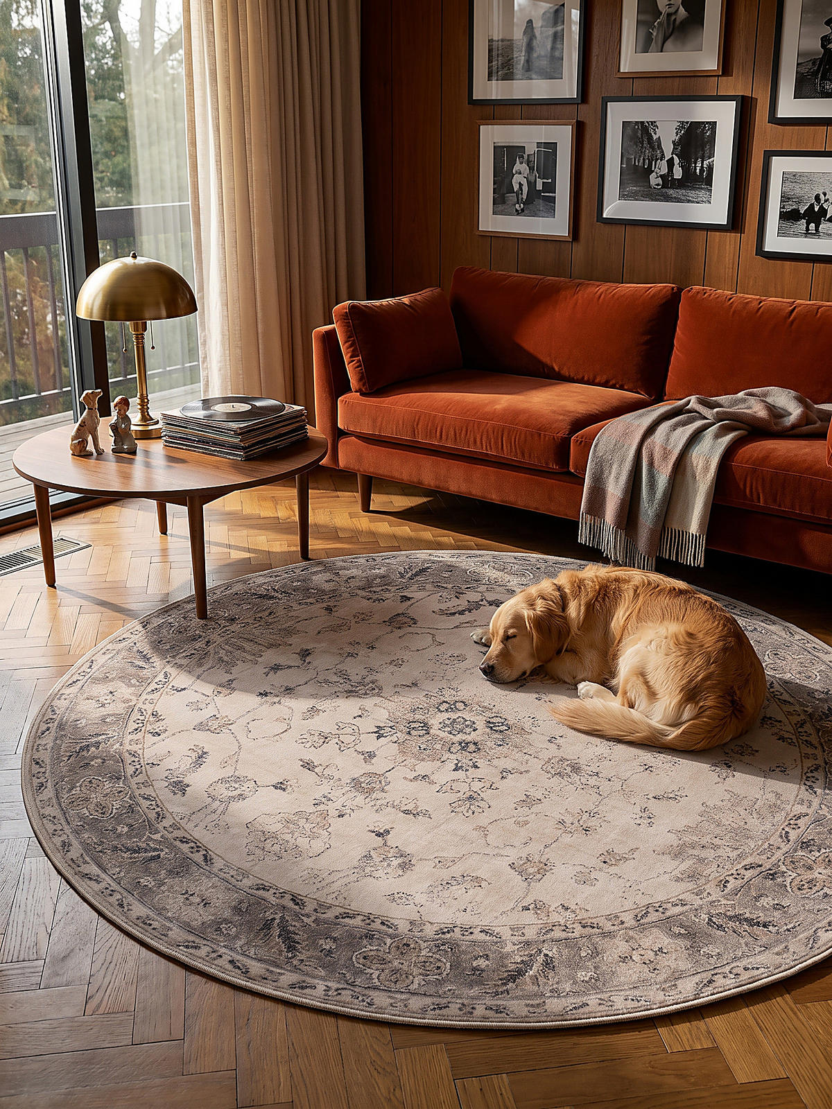TEPPICH Kurzflor, waschbar, mit floralen Ornamenten, aus Polyester, VERNANTE in Beige-Grau, Ø 200 cm - Beige, Textil (200/200cm) - KADIMA DESIGN