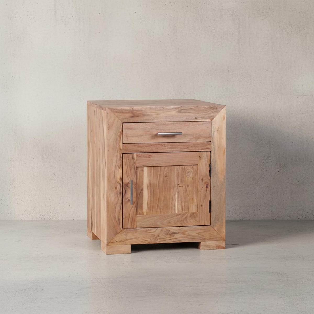 NACHTTISCH Massivholz Schublade Tür Landhausstil, Beige 50x40x60 cm - Beige, Holz/Metall (50/60/40cm) - KADIMA DESIGN
