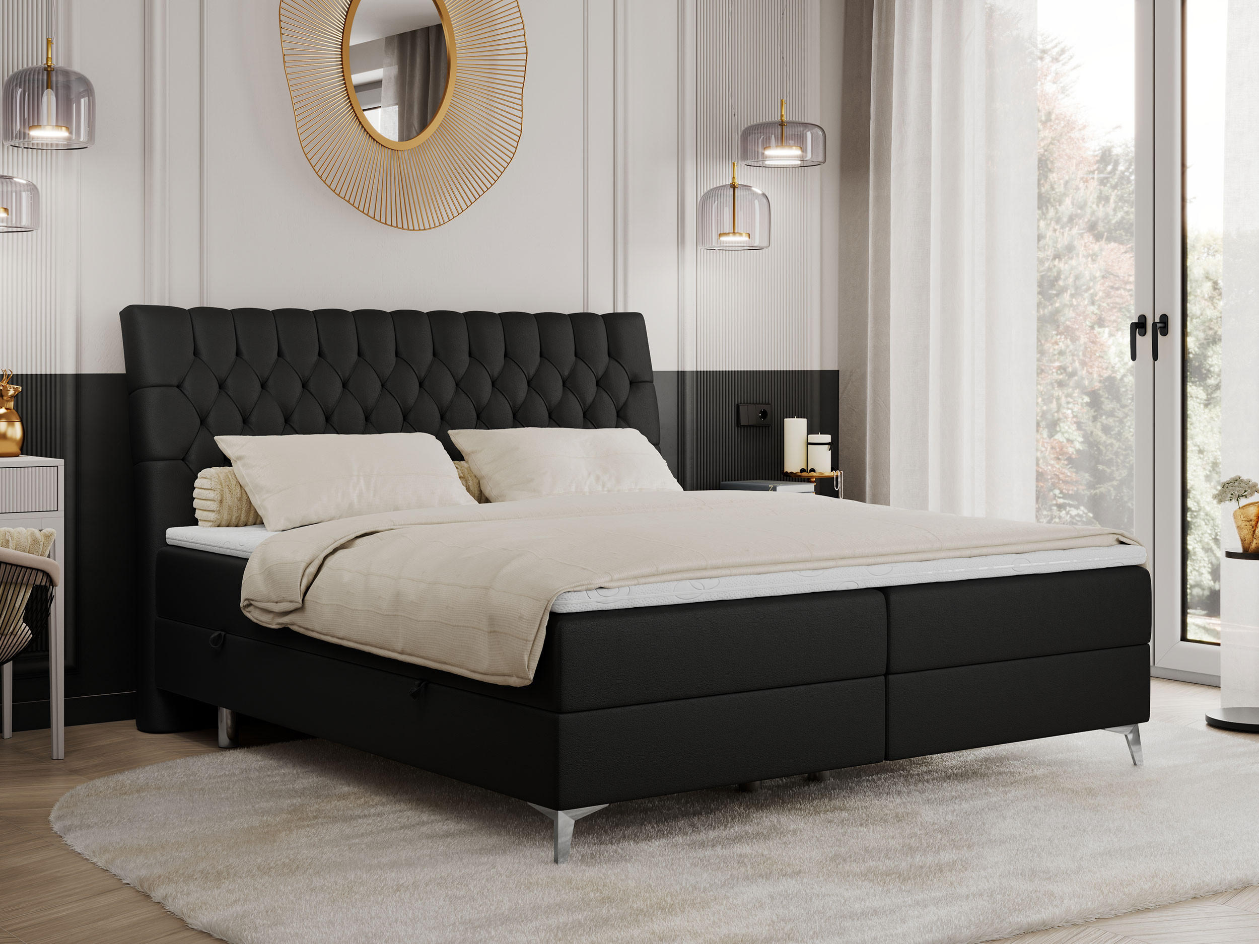 BOXBETT MILEN 180/200 Schwarz Kunstleder - H4 - Schwarz, Holz/Textil (180/200cm) - MKS