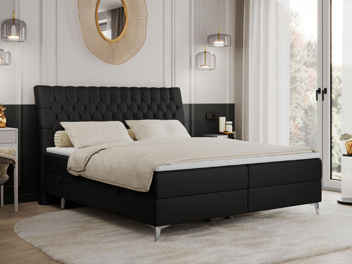 BOXBETT MILEN 180/200 Schwarz Kunstleder - H4 - Schwarz, Holz/Textil (180/200cm) - MKS