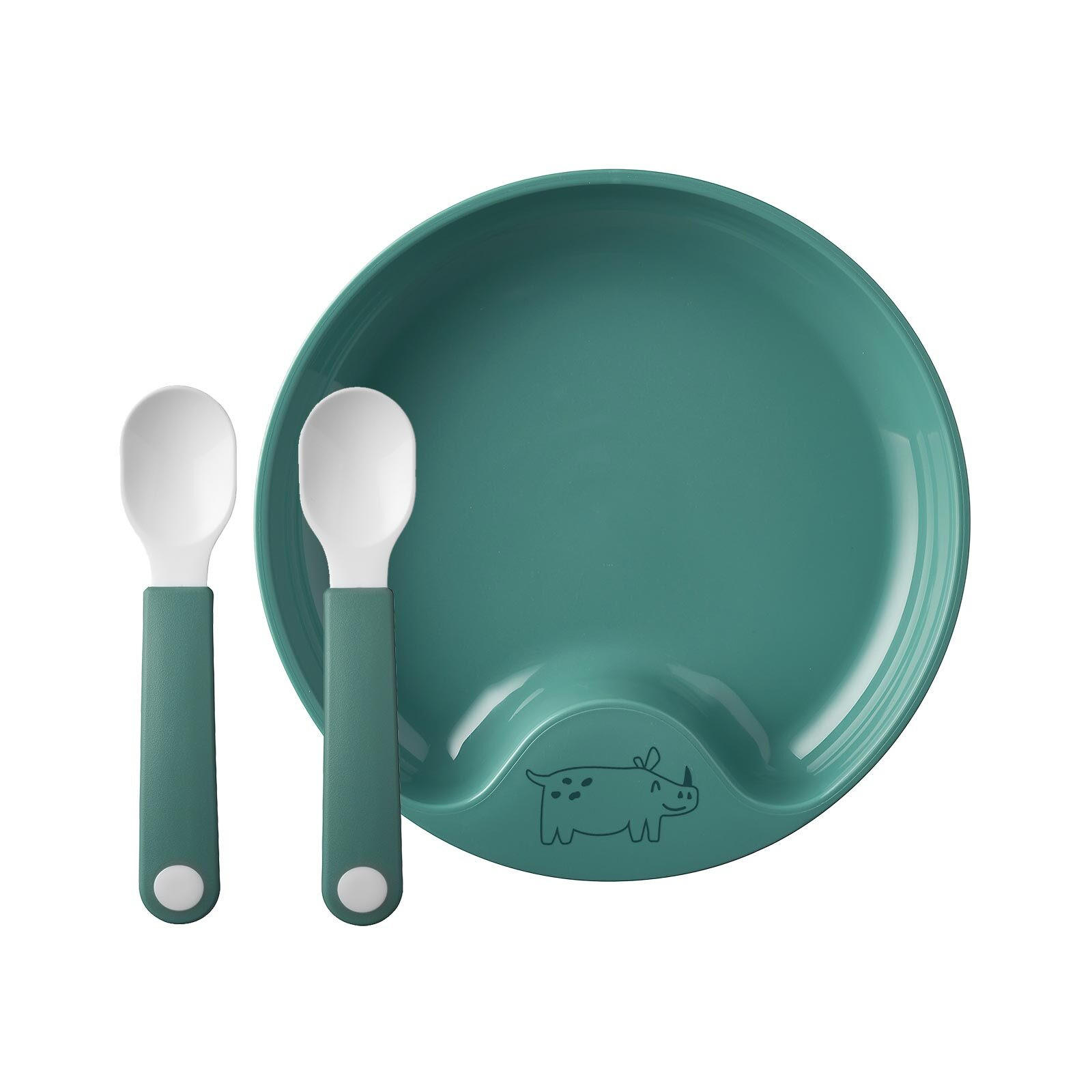 LERNTELLER MIT LERNLÖFFEL Mio deep turquoise ø 17,6 cm - Türkis, Kunststoff (17.6/3.5/17.6cm) - Mepal