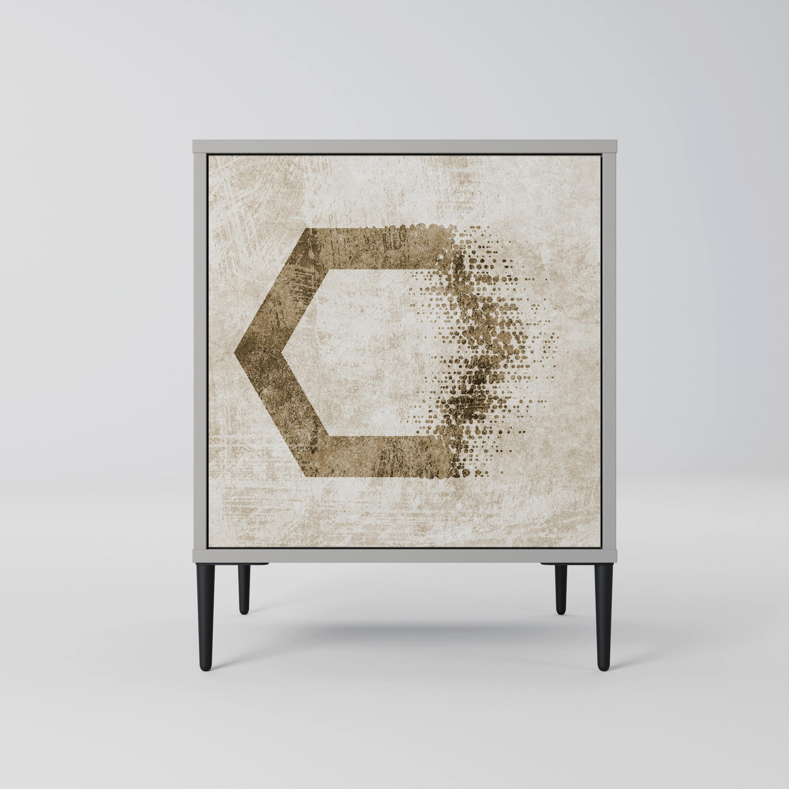 SIDEBOARD HEXAGONAL SHAPES, Grau, 57,5x42x72,5 cm, Schwarze Metallfüße - Multicolor/Schwarz, Holzwerkstoff/Metall (57.5/72.5/42cm) - SpaceRebels