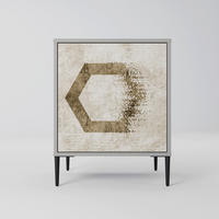 SIDEBOARD HEXAGONAL SHAPES, Grau, 57,5x42x72,5 cm, Schwarze Metallfüße - Multicolor/Schwarz, Holzwerkstoff/Metall (57.5/72.5/42cm) - SpaceRebels