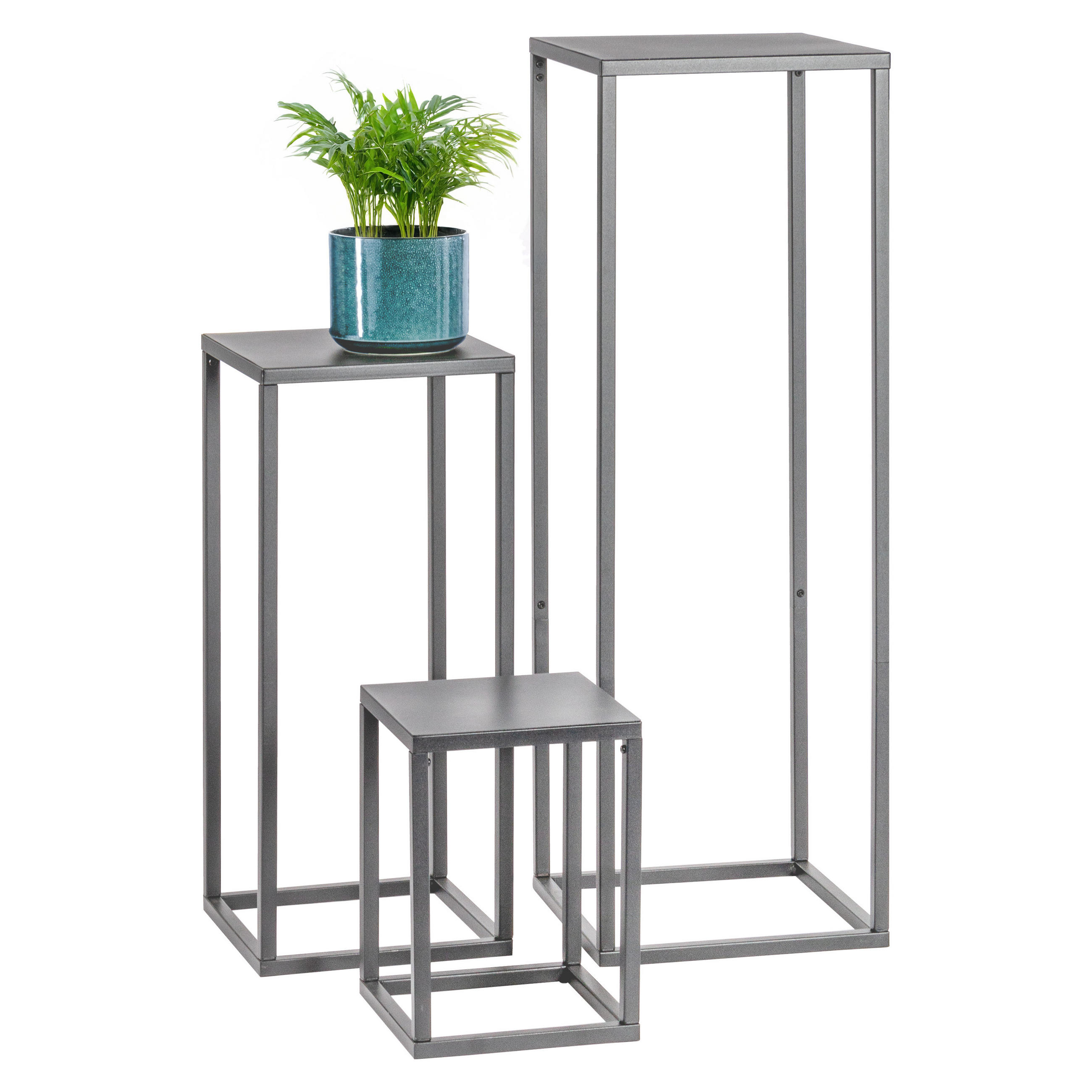 BLUMENHOCKER (3er Set), Metall, grau - Grau, Metall (30/30/90cm) - bremermann
