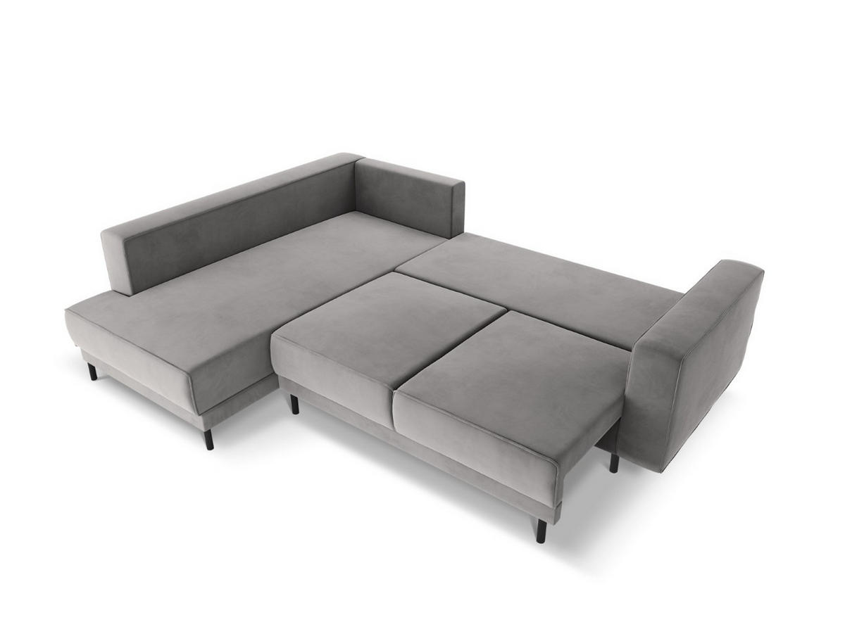 AUSKLAPPBARES-ECKSOFA links Caro aus Samt hellgrau 5 Sitzplätze - Hellgrau, Textil (187/247cm) - Micadoni