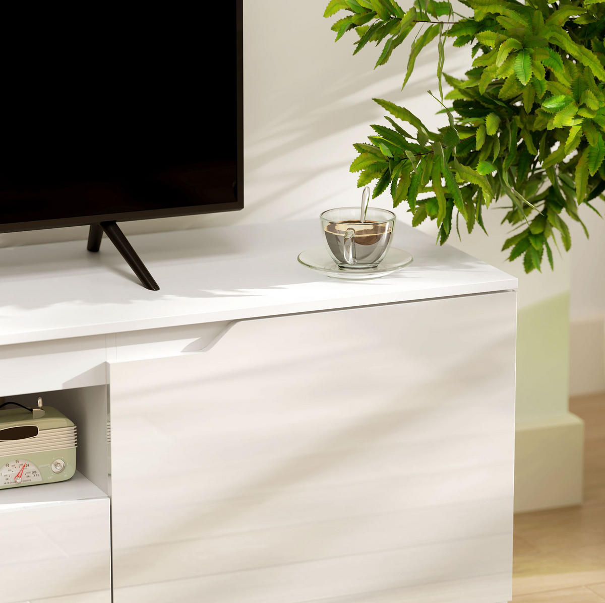 TV-LOWBOARD mit 2 Türen und Schublade 160 cm Weiß - Weiß, Holz (38/43/160cm) - Beauniv
