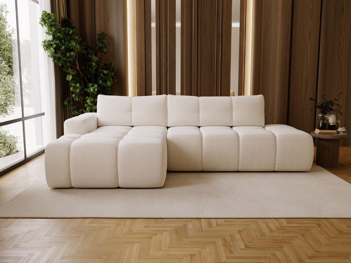 ECKSOFA Montero Bouclé-Stoff Weiß Rechts - Weiß, Holz/Textil (280/177cm) - Graingold