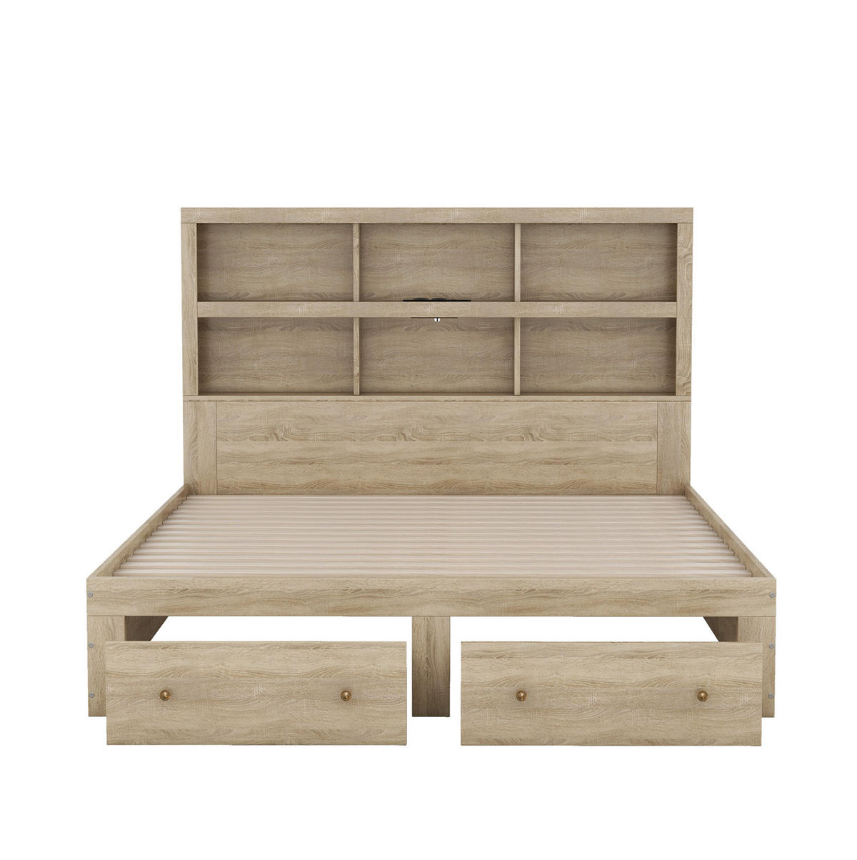 BETT 160/200 cm mit Kopfteil und 2 Schubladen in Natur - Naturfarben, Holzwerkstoff (160/200cm) - BEAOK