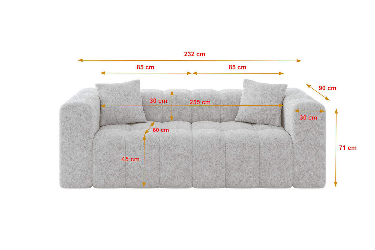POHOVKA 2-MÍSTNÁ DONY-2 232x90x71 cm Šedá Žinylka - šedá/černá, kompozitní dřevo/textil (232/71/90cm) - ALTDECOR