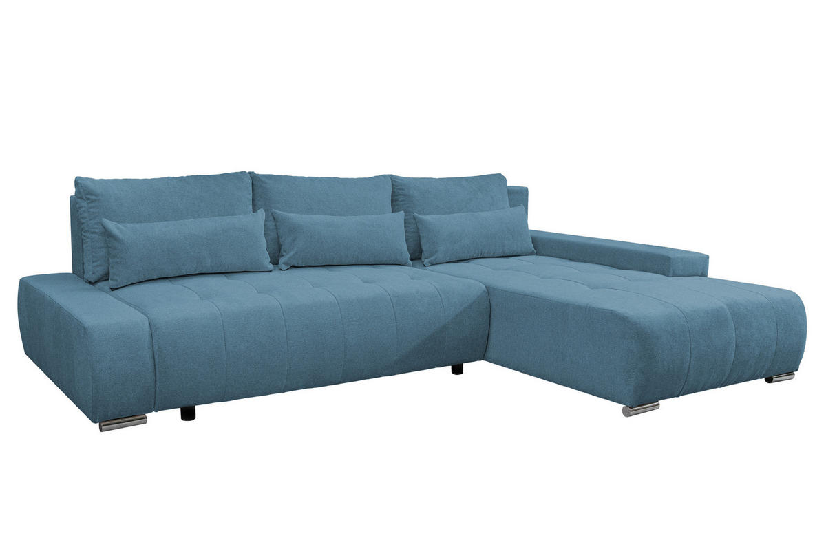 ECKSOFA Bloom mit Bettkasten und Schlaffunktion L-Form - Blau, Textil (267/185cm)