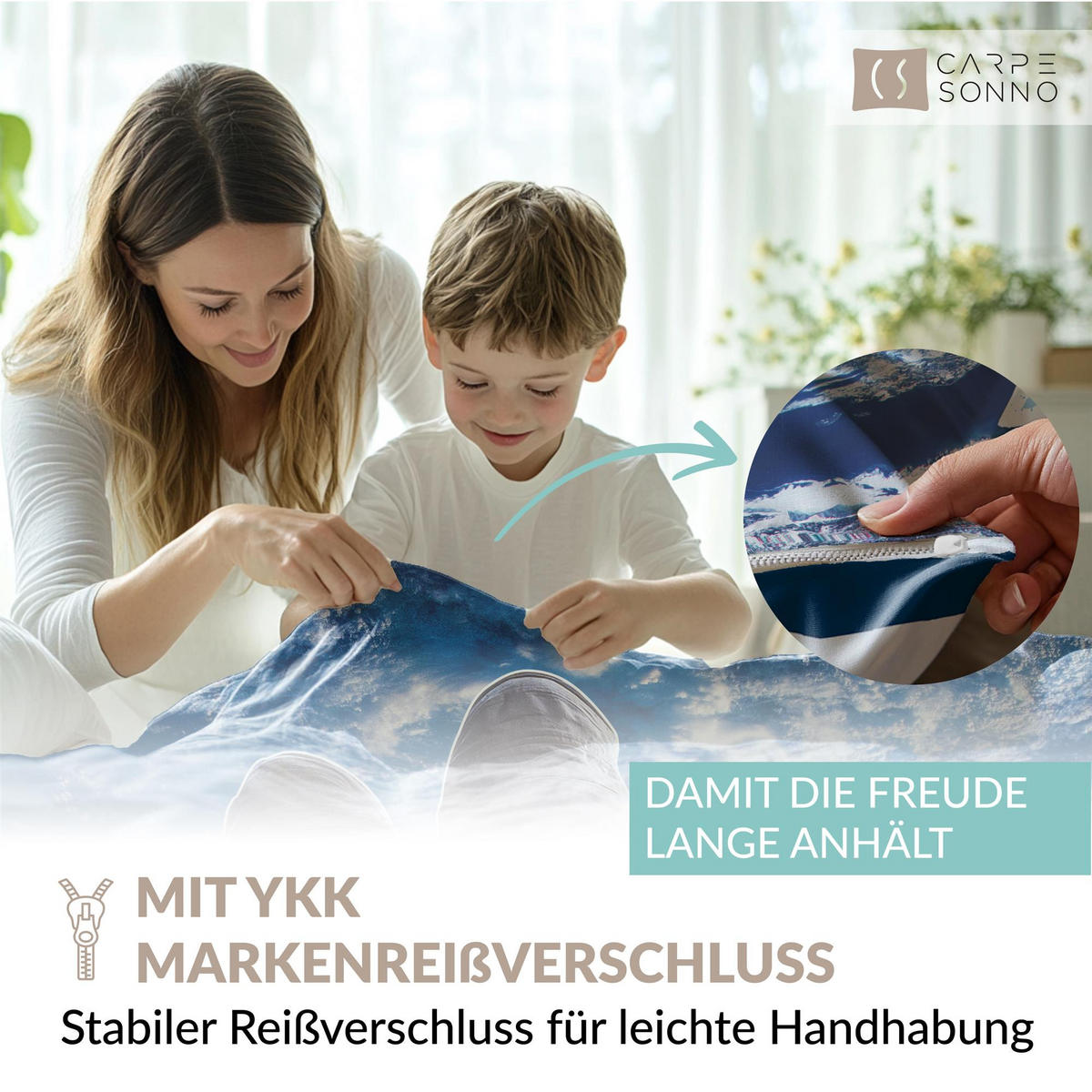 KINDERBETTWÄSCHE 135x200 cm Astronaut Weltall aus 100% Baumwolle - Leuchtet um Dunkeln - Blau, Textil (135/200cm) - Carpe Sonno