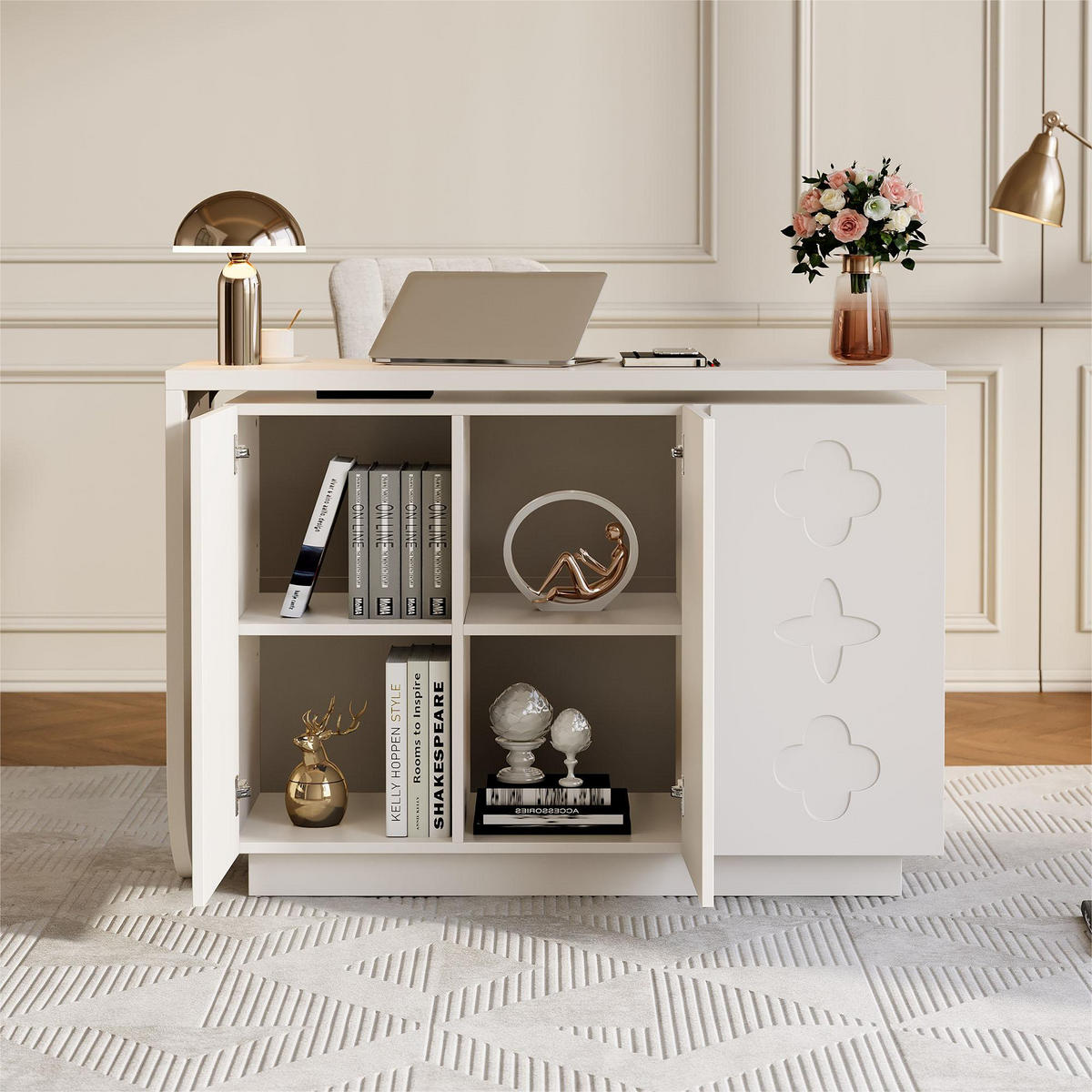 SCHREIBTISCH 110 cm in Weiß drehbar mit Schrank und Stauraum - Weiß, Holzwerkstoff (110/40/75cm) - BEAOK