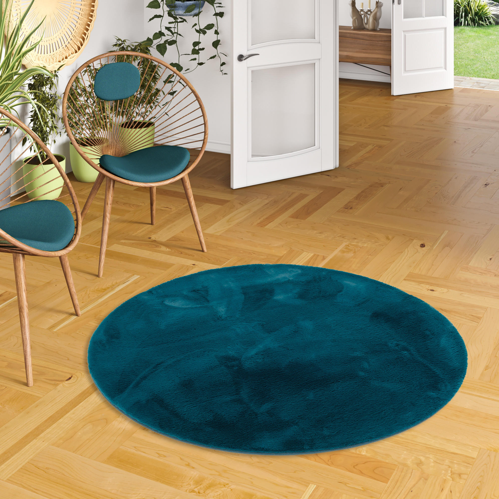 FELLTEPPICH LUXUS SUPER SOFT PLUSH RUND - Petrol, Textil (160/160cm) - Pergamon