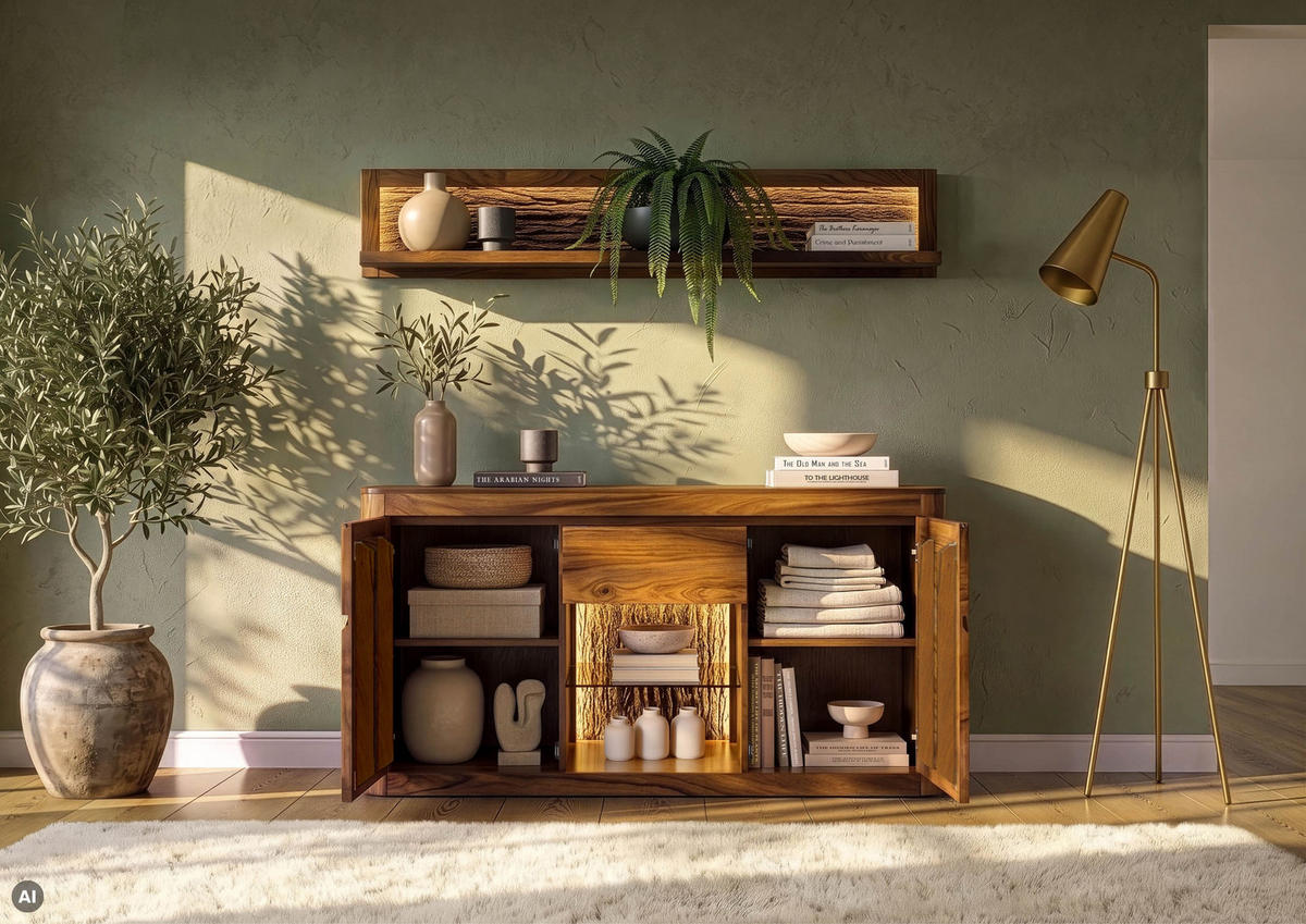 SIDEBOARD Sheesham 146x40x80 walnuss gewachst TORONTO LUX #286 - Dunkelbraun, Holz (146/80/40cm) - Massivmoebel24