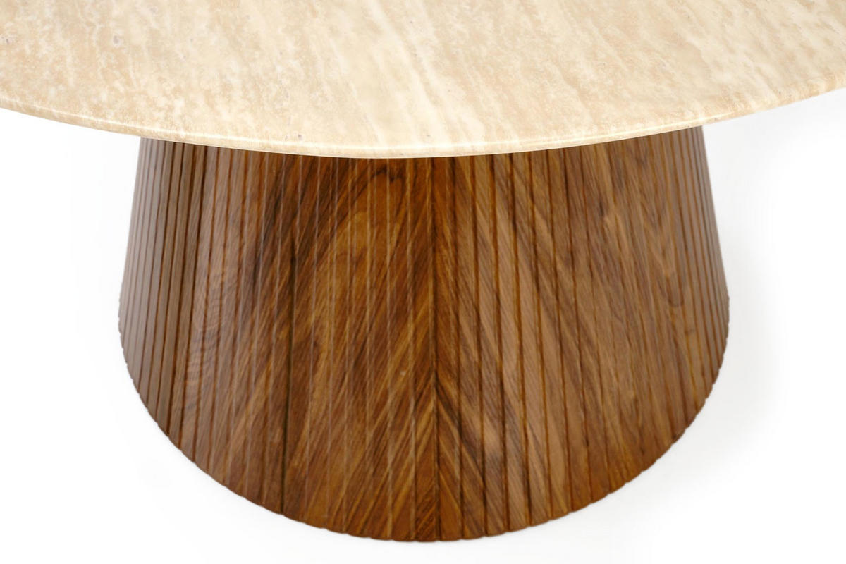 ESSTISCH Pireus Travertin / Nussbaum 120 / 120 / 76cm - Nussbaumfarben/Weiß, Holz/Holzwerkstoff (120/120/76cm) - Feldmann-Wohnen
