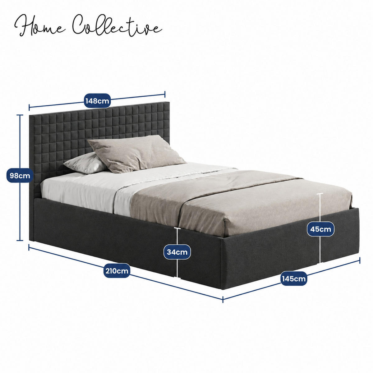 POLSTERBETT VARDO-Stoff H2 Matratze 140x200 cm in Schwarz - Schwarz, Textil (140/200cm) - Home Collective