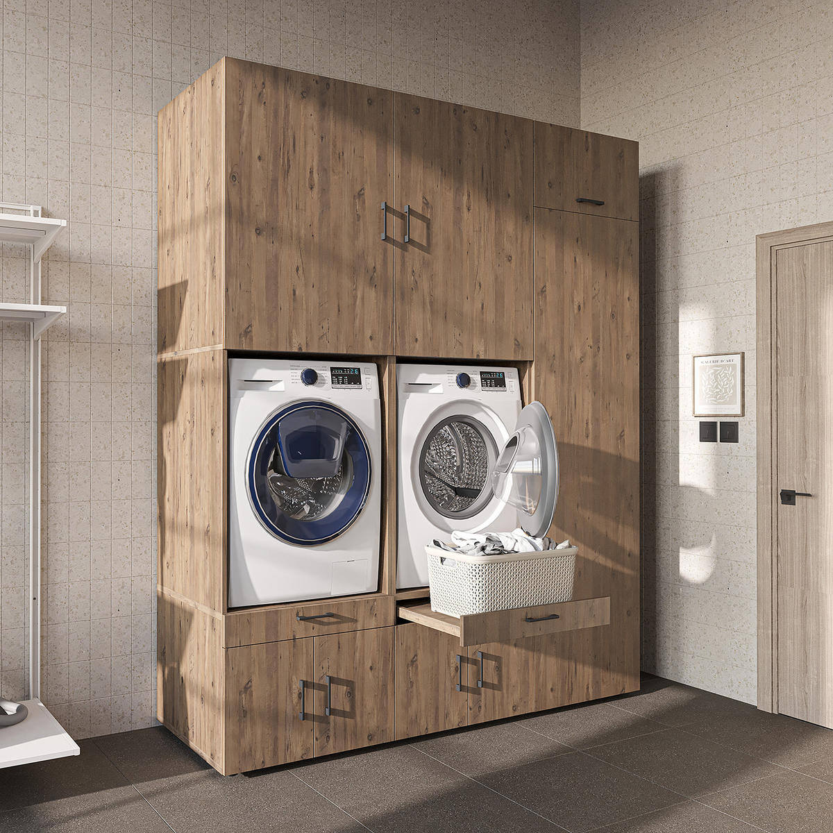 WASCHMASCHINENSCHRANK Serie 3 194cm Breit, 240cm Hoch - Eichefarben, Holzwerkstoff (194/240/67cm)