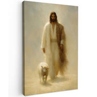 LEINWANDBILD Schaf - Jesus - Pinselstriche - Abstrakt Deko Groß 90x140 cm - Sandfarben, Textil (90/140cm) - MuchoWow