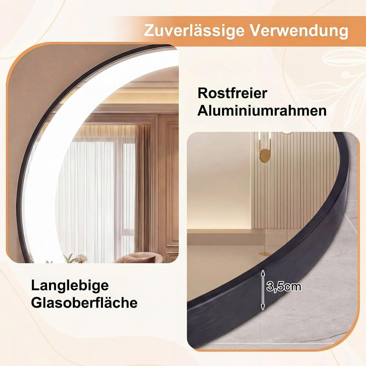 BADSPIEGEL rund schwarz - Schwarz, Glas (61/61/3.5cm) - COSTWAY