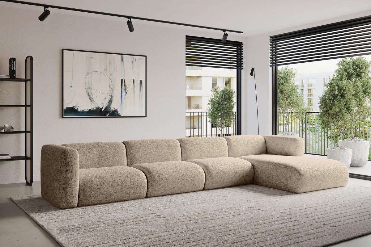ECKSOFA Ottomane Rechts MIRA-L3 409x179x70 Braun Velours - Schwarz/Braun, Holzwerkstoff/Kunststoff (409/179cm) - ALTDECOR