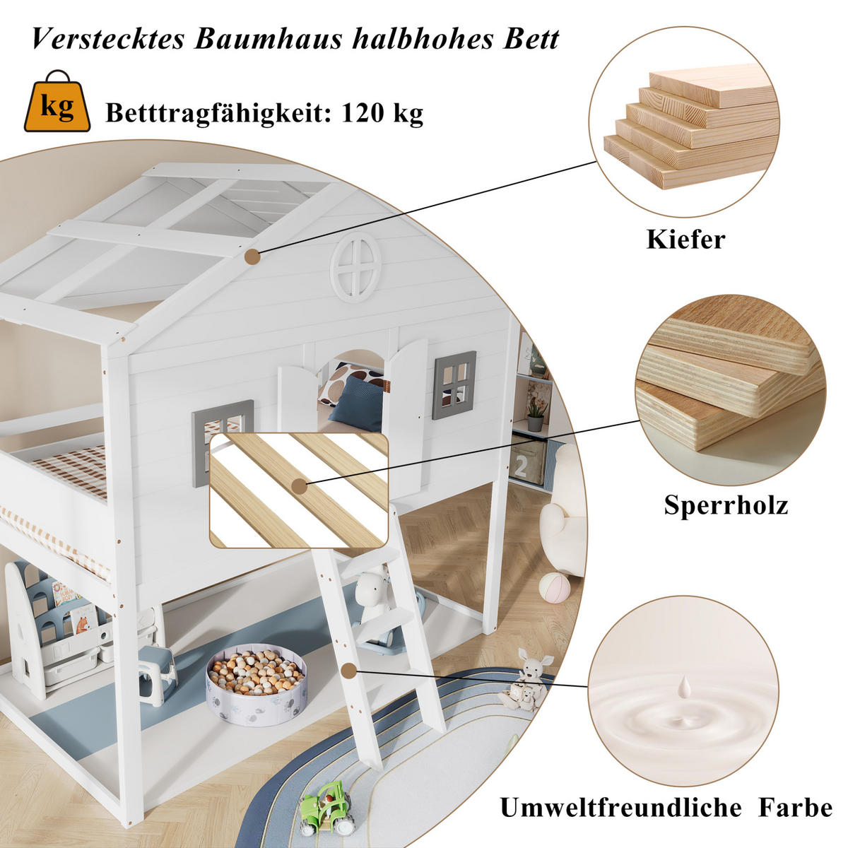 HOCHBETT 90/200 cm Weiß/Grau aus Kiefer und MDF mit Treppe - Weiß, Holz (90/200cm) - OKMYHOME